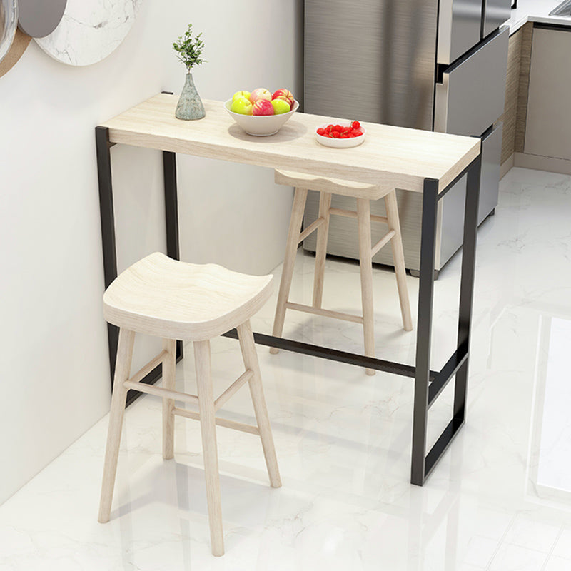 Rectangle Pine Wood Top Bistro Table Modern Pub Table with Metal Base