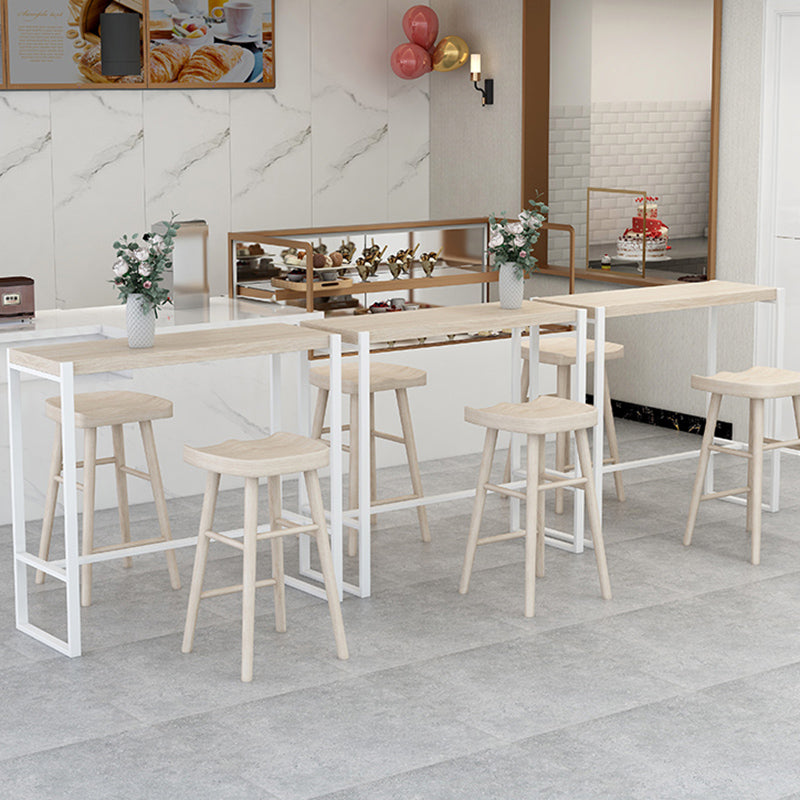 Rectangle Pine Wood Top Bistro Table Modern Pub Table with Metal Base