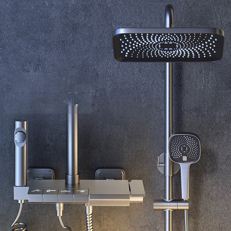 Grey Shower Set Shower Arm Wall Mounted Adjustable Spray Pattern Shower Hose Shower Set