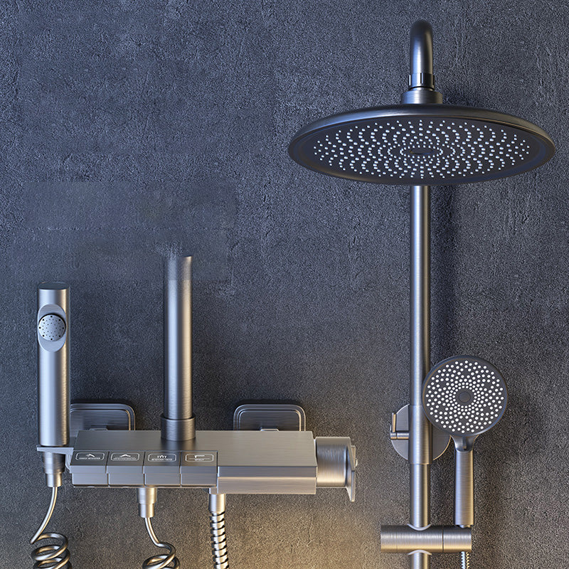 Grey Shower Set Shower Arm Wall Mounted Adjustable Spray Pattern Shower Hose Shower Set