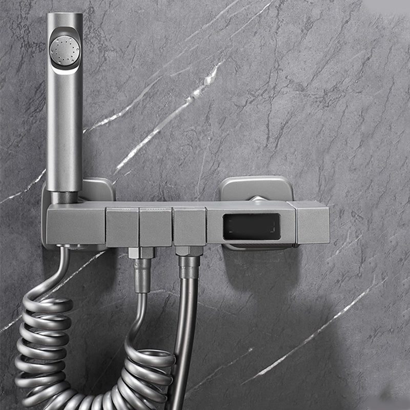 Shower Set Grey Slide Bar Included Wall Mount Lever Handle Swivel Shower System
