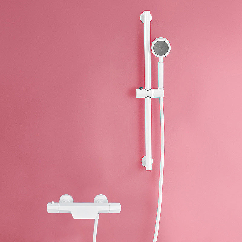 Contemporary White Wall Mounted Shower Set Round Handheld Shower Head Slide Bar Included