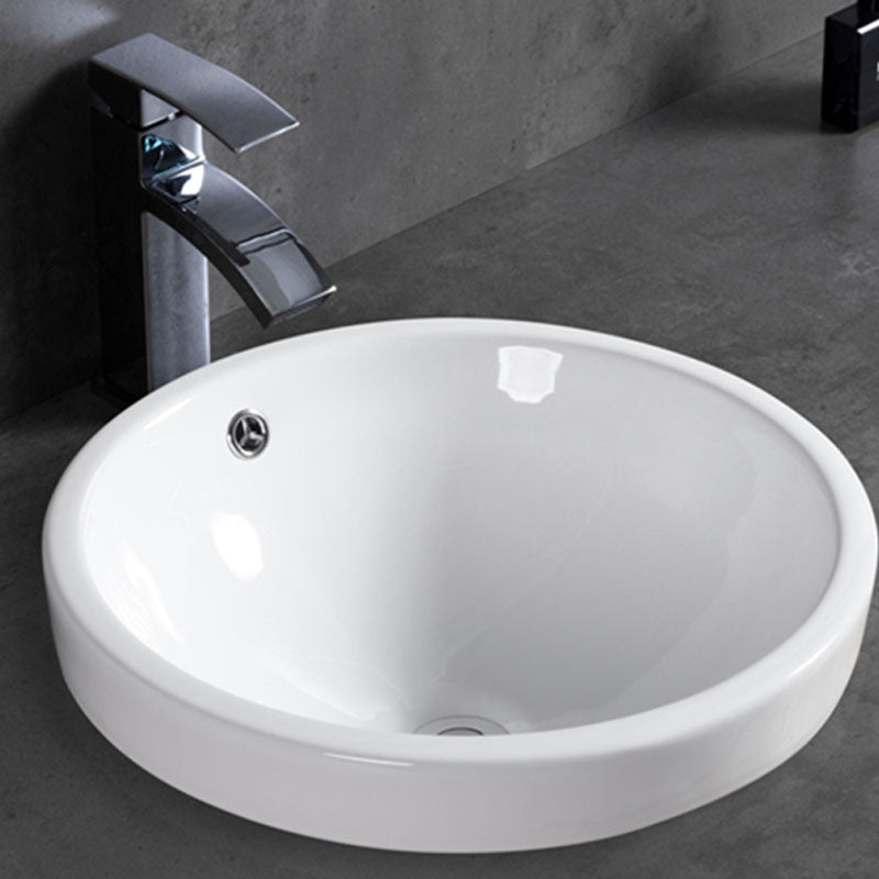 Contemporary Bathroom Sink with Overflow Porcelain Round Vessel Bathroom Sink Only