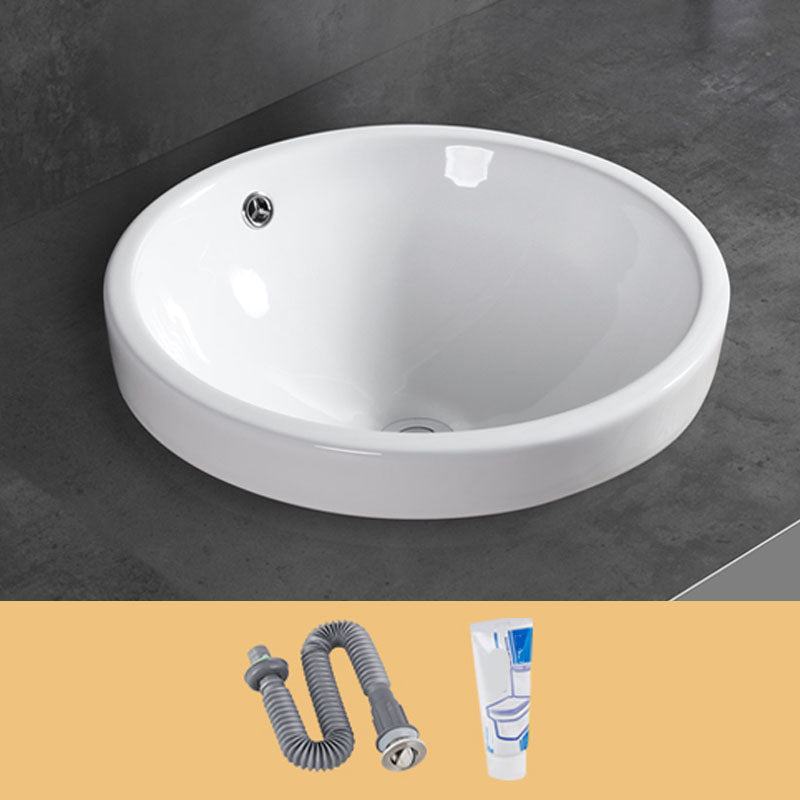 Contemporary Bathroom Sink with Overflow Porcelain Round Vessel Bathroom Sink Only