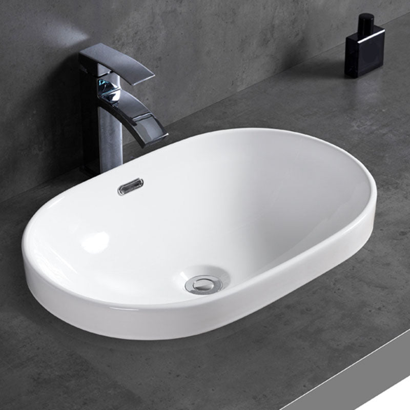 Contemporary Bathroom Sink with Overflow Porcelain Round Vessel Bathroom Sink Only
