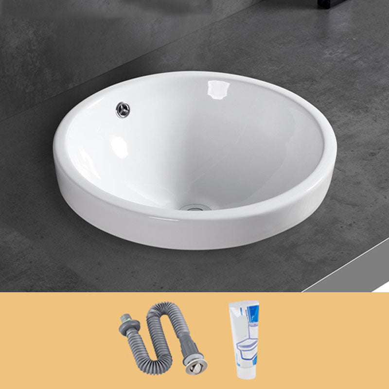 Contemporary Bathroom Sink with Overflow Porcelain Round Vessel Bathroom Sink Only