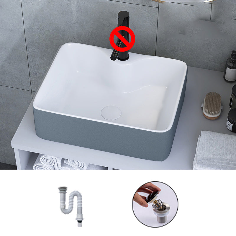 Modern Style Trough Bathroom Sink Rectangle Ceramic Trough Bathroom Sink
