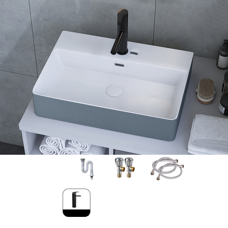 Modern Style Trough Bathroom Sink Rectangle Ceramic Trough Bathroom Sink