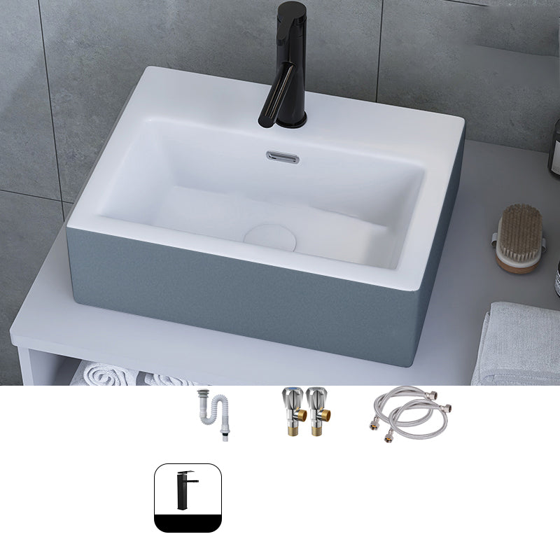 Modern Style Trough Bathroom Sink Rectangle Ceramic Trough Bathroom Sink