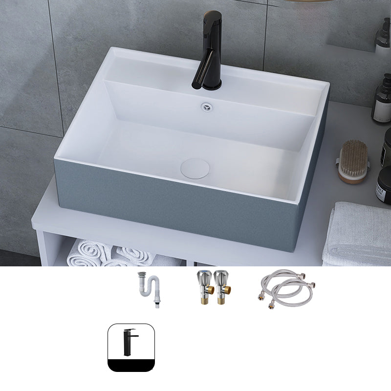 Modern Style Trough Bathroom Sink Rectangle Ceramic Trough Bathroom Sink