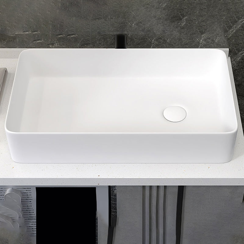 Modern Style Trough Bathroom Sink Rectangle Ceramic Trough Bathroom Sink in White