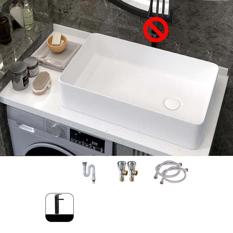 Modern Style Trough Bathroom Sink Rectangle Ceramic Trough Bathroom Sink in White