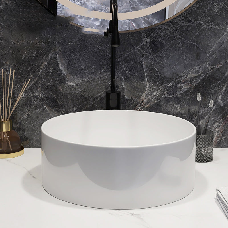 Modern Style Vessel Bathroom Sink Round Ceramic Vessel Bathroom Sink in White