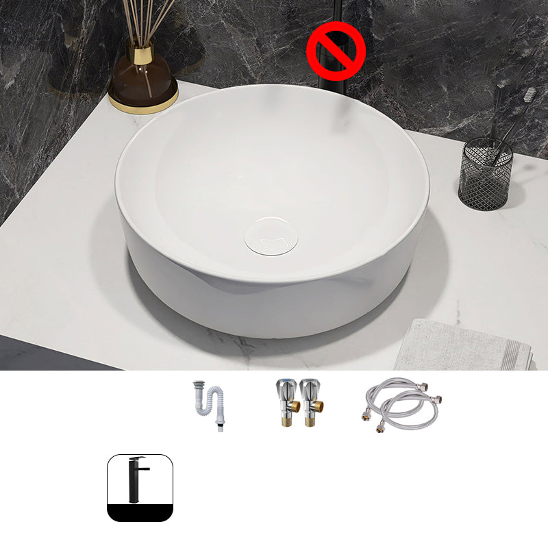 Modern Style Vessel Bathroom Sink Round Ceramic Vessel Bathroom Sink in White