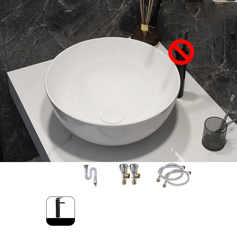 Modern Style Vessel Bathroom Sink Round Ceramic Vessel Bathroom Sink in White