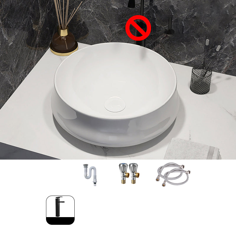 Modern Style Vessel Bathroom Sink Round Ceramic Vessel Bathroom Sink in White