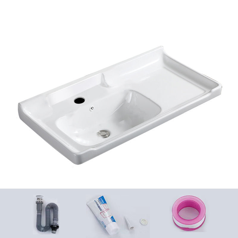 Modern Drop-in Bathroom Sink Rectangular Porcelain with Overflow Vessel Sink