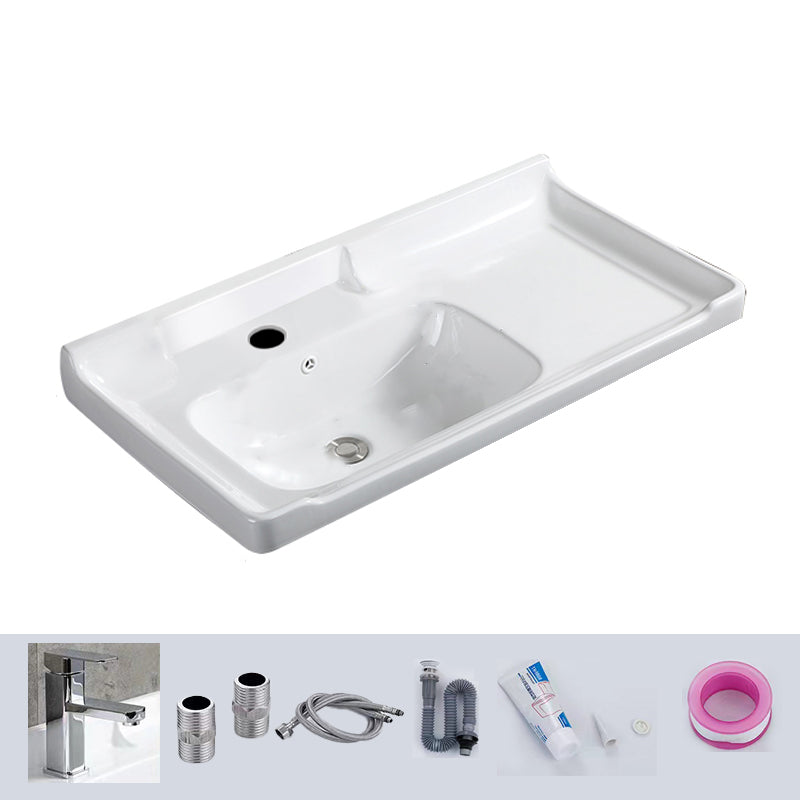 Modern Drop-in Bathroom Sink Rectangular Porcelain with Overflow Vessel Sink