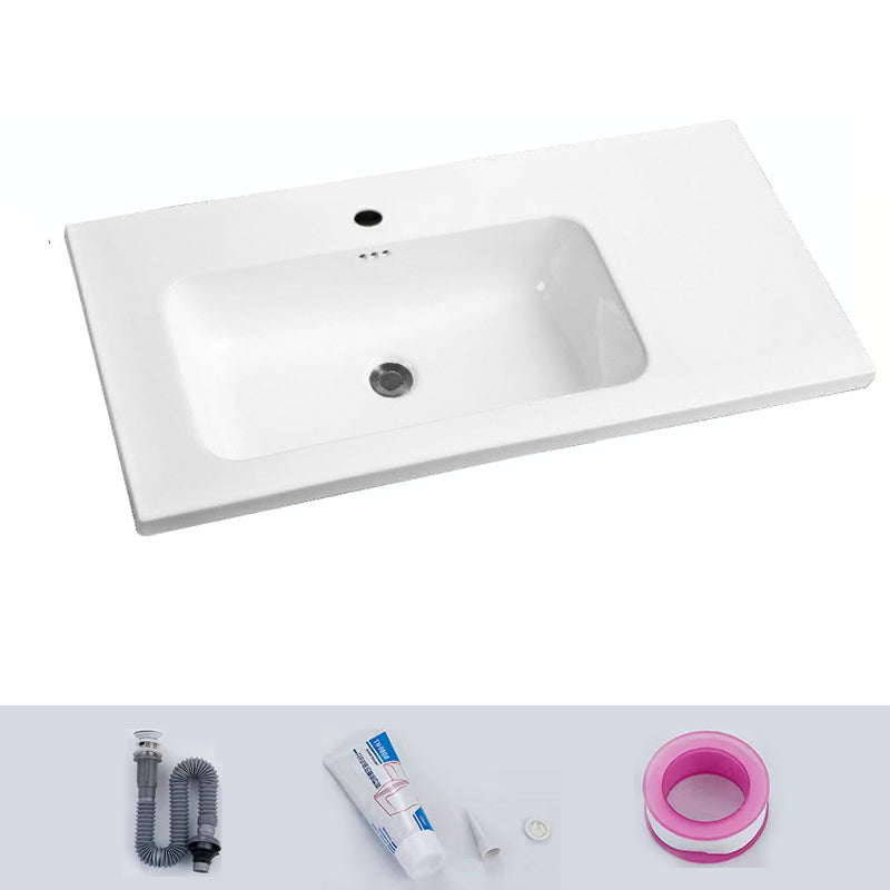 Modern Drop-in Bathroom Sink Rectangular Porcelain with Overflow Vessel Sink