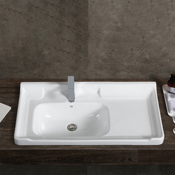 Modern Drop-in Bathroom Sink Rectangular Porcelain with Overflow Vessel Sink