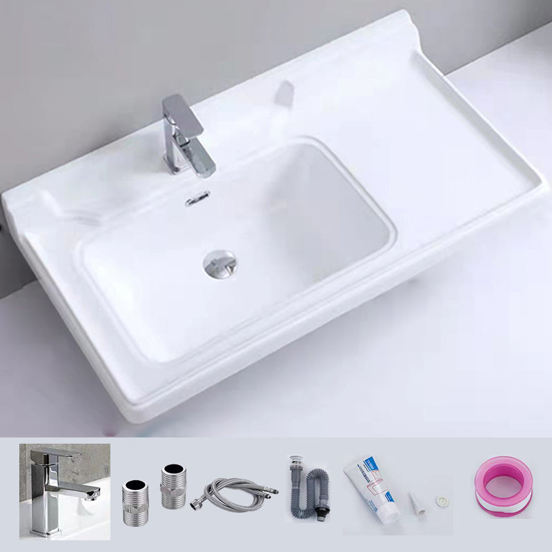 Modern Drop-in Bathroom Sink Rectangular Porcelain with Overflow Vessel Sink