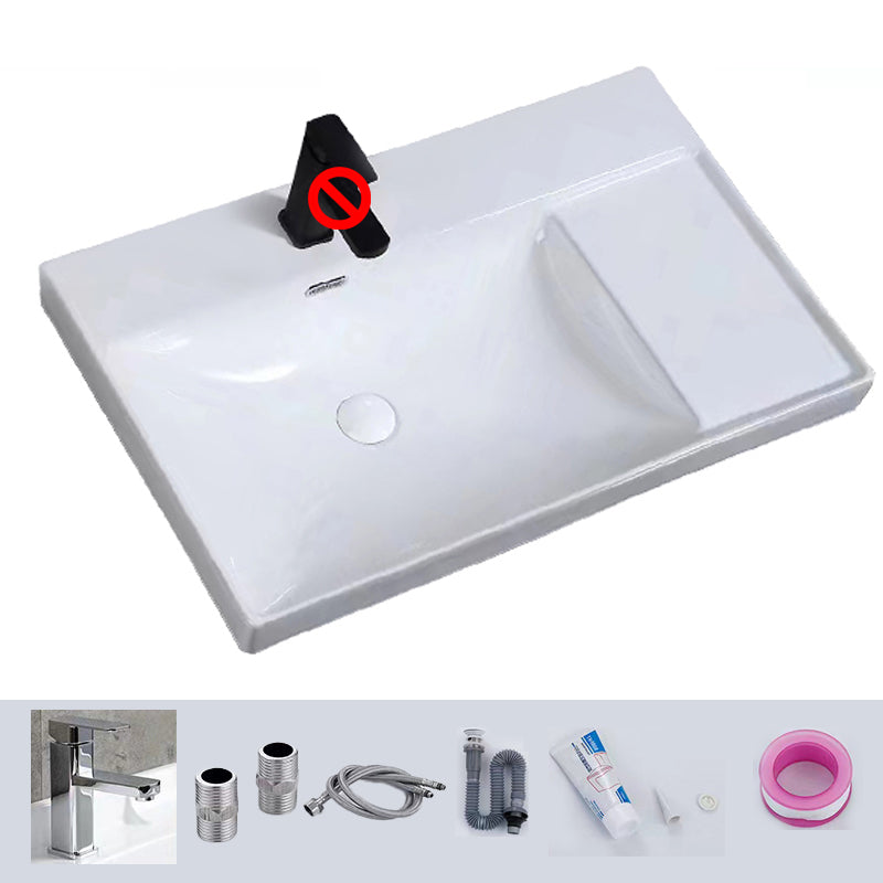 Modern Drop-in Bathroom Sink Rectangular Porcelain with Overflow Vessel Sink