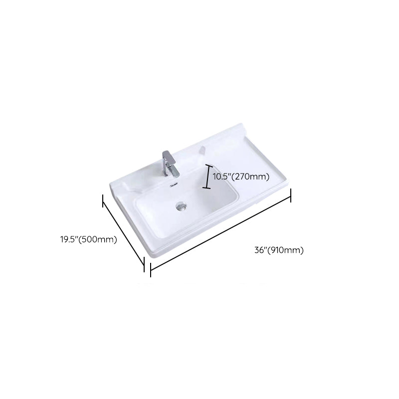 Modern Drop-in Bathroom Sink Rectangular Porcelain with Overflow Vessel Sink