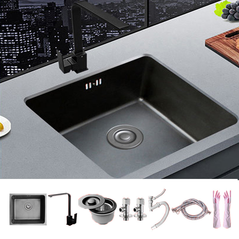 Black Stainless Steel Sink Single Bowl Undermount Sink with Basket Strainer