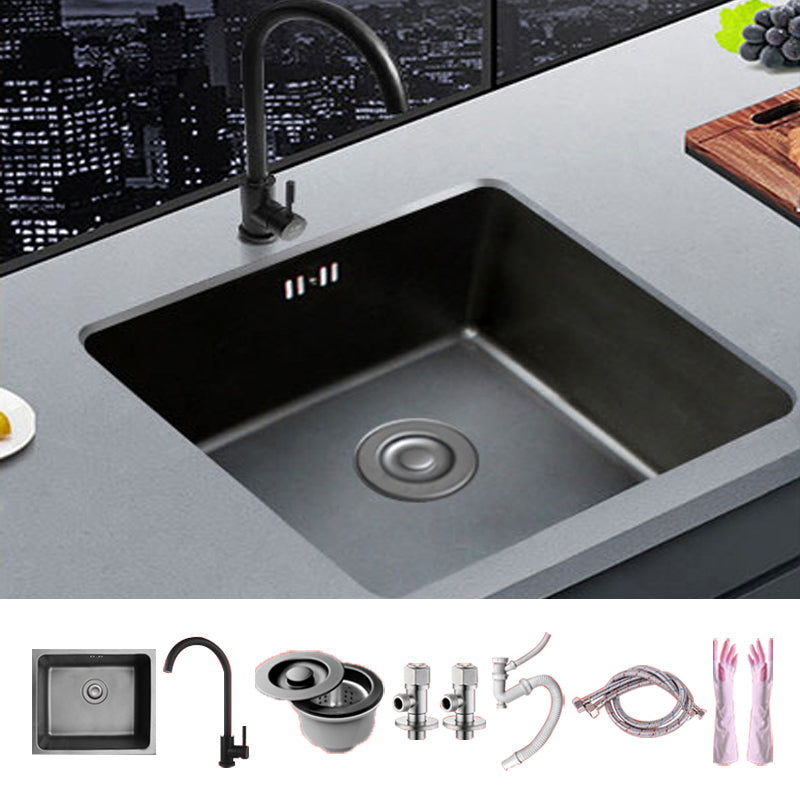 Black Stainless Steel Sink Single Bowl Undermount Sink with Basket Strainer