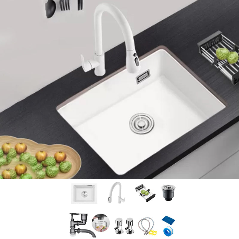 Kitchen Ceramic Sink White Pull-out Faucet Anti-spill Rectangular Sink