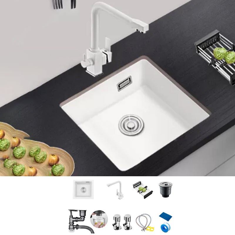 Kitchen Ceramic Sink White Pull-out Faucet Anti-spill Rectangular Sink