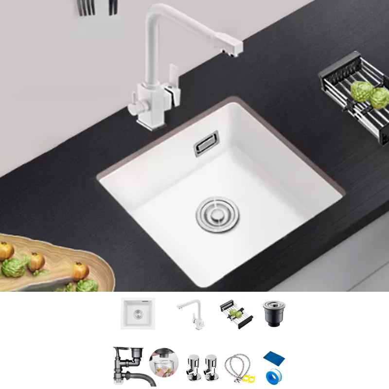 Kitchen Ceramic Sink White Pull-out Faucet Anti-spill Rectangular Sink
