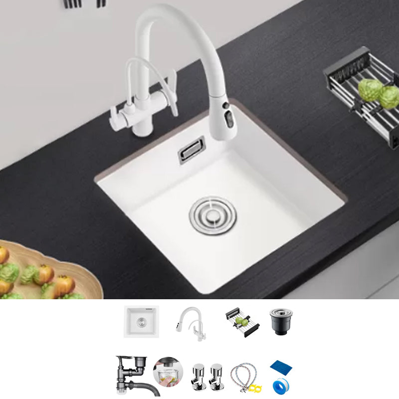 Kitchen Ceramic Sink White Pull-out Faucet Anti-spill Rectangular Sink