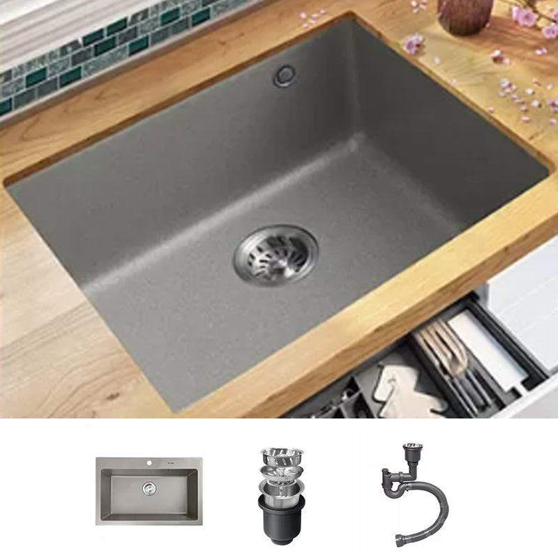 Kitchen Ceramic Sink Grey Pull-out Faucet Rod Handle Anti-spill Sink
