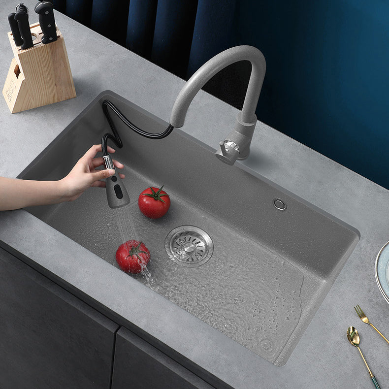 Kitchen Ceramic Sink Grey Pull-out Faucet Rod Handle Anti-spill Sink