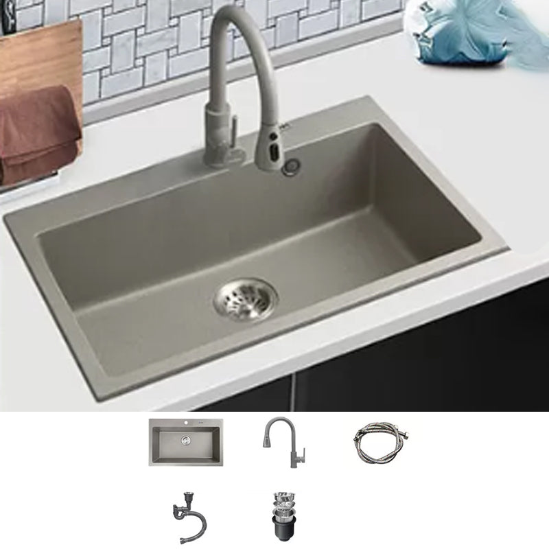 Kitchen Ceramic Sink Grey Pull-out Faucet Rod Handle Anti-spill Sink