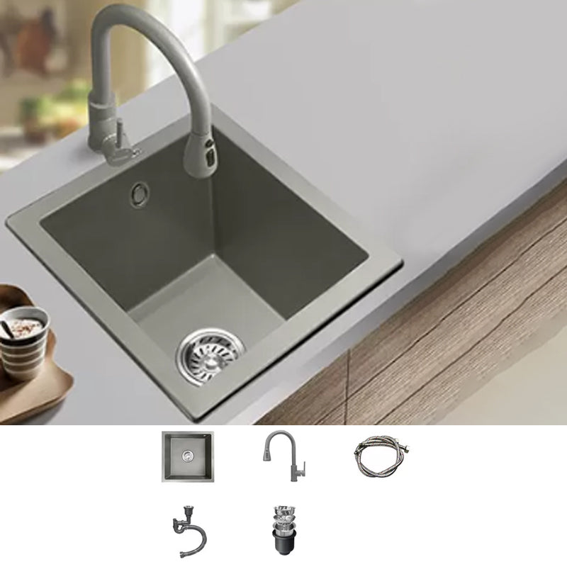 Kitchen Ceramic Sink Grey Pull-out Faucet Rod Handle Anti-spill Sink