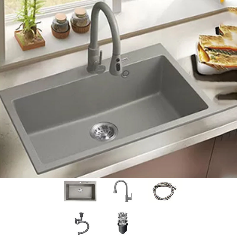 Kitchen Ceramic Sink Grey Pull-out Faucet Rod Handle Anti-spill Sink