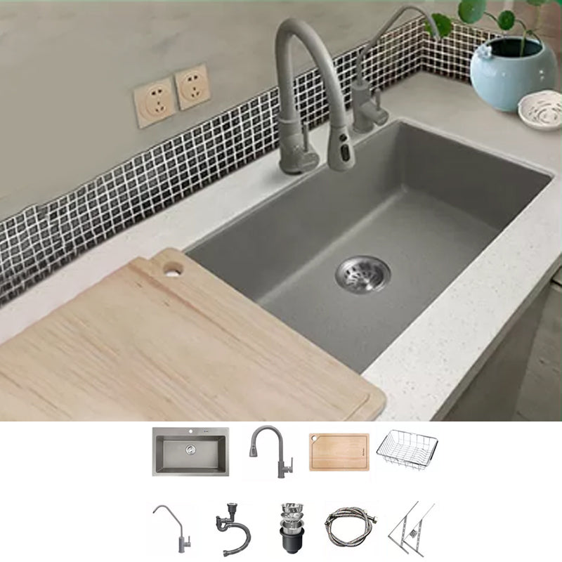 Kitchen Ceramic Sink Grey Pull-out Faucet Rod Handle Anti-spill Sink