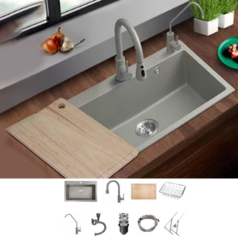 Kitchen Ceramic Sink Grey Pull-out Faucet Rod Handle Anti-spill Sink