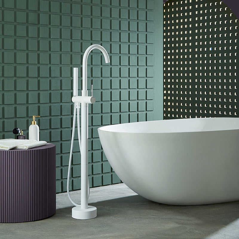 Floor Mounted Freestanding Tub Filler Metal Freestanding Bathtub Faucet in White