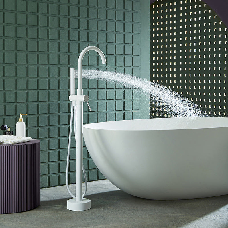 Floor Mounted Freestanding Tub Filler Metal Freestanding Bathtub Faucet in White