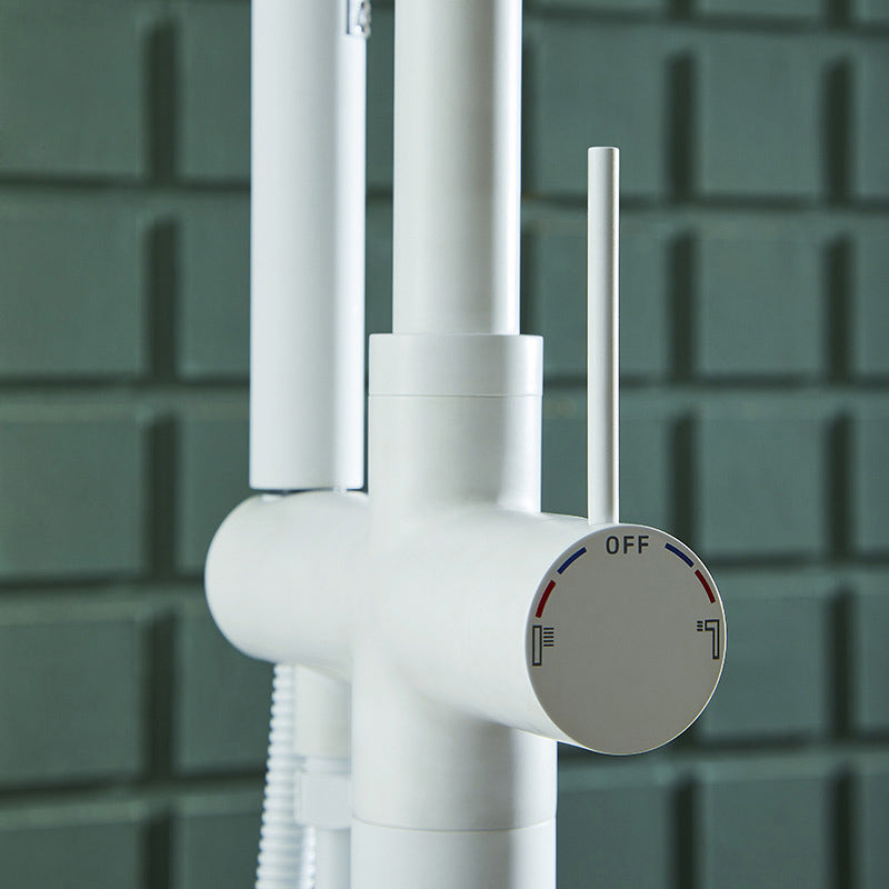 Floor Mounted Freestanding Tub Filler Metal Freestanding Bathtub Faucet in White