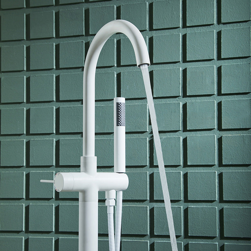 Floor Mounted Freestanding Tub Filler Metal Freestanding Bathtub Faucet in White