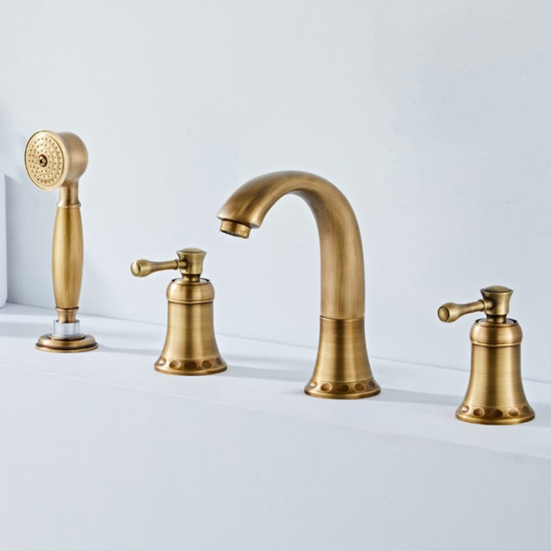 Modern Deck Mounted Lever Handle Bathroom Faucet with Handheld Shower Head