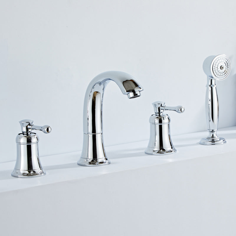 Modern Deck Mounted Lever Handle Bathroom Faucet with Handheld Shower Head