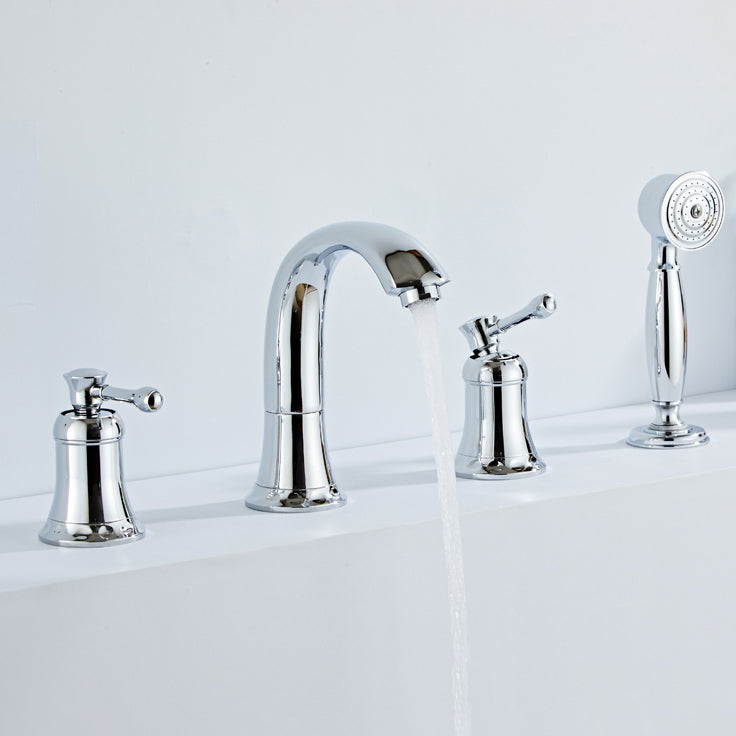 Modern Deck Mounted Lever Handle Bathroom Faucet with Handheld Shower Head