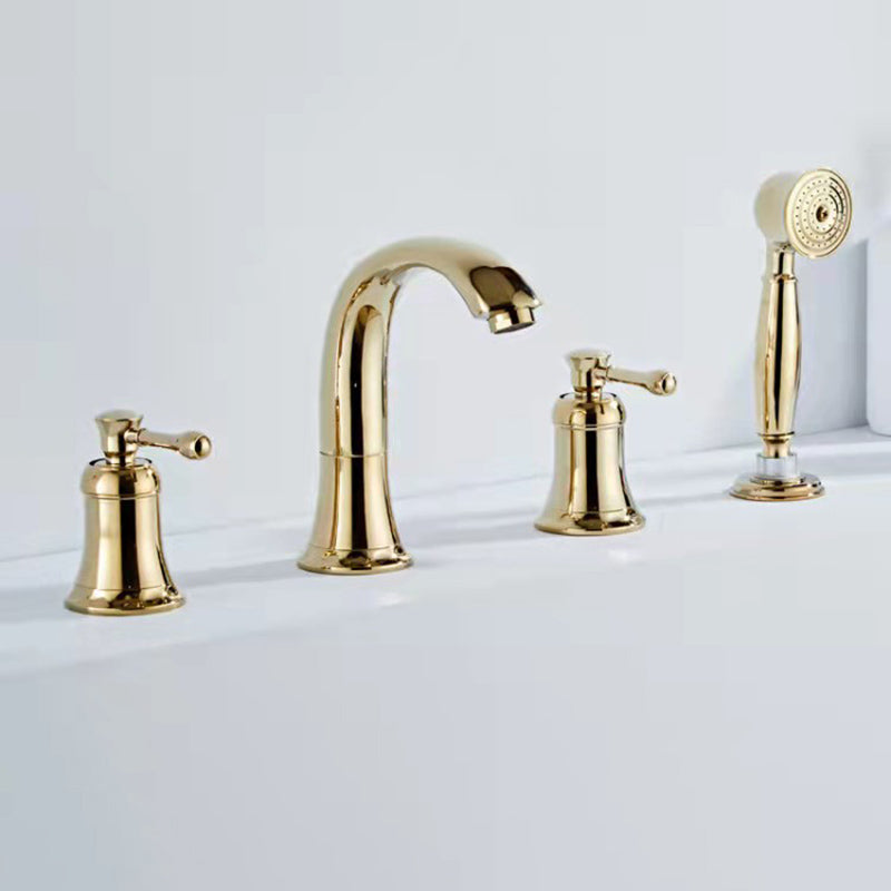 Modern Deck Mounted Lever Handle Bathroom Faucet with Handheld Shower Head