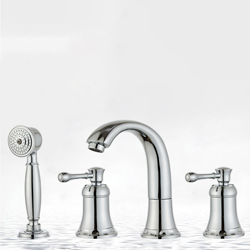 Modern Deck Mounted Lever Handle Bathroom Faucet with Handheld Shower Head