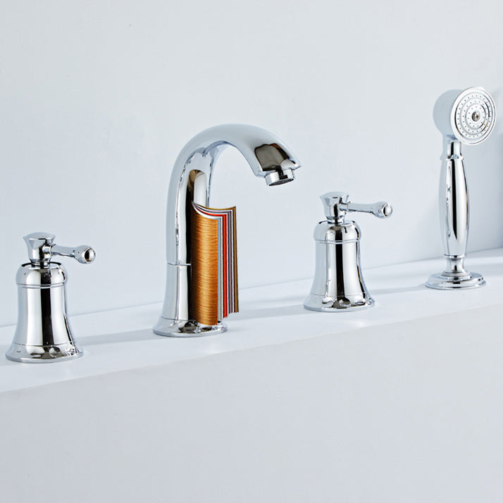 Modern Deck Mounted Lever Handle Bathroom Faucet with Handheld Shower Head